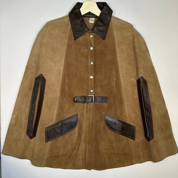 None Jackets & Blazers - Vintage 1970’s Genuine Leather and Suede Snap Front Cape Jacket